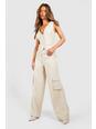 Natural beige Textured Cargo Pocket Wide Leg Trousers 