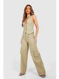 Sage Textured Cargo Pocket Wide Leg Trousers 