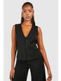 Black Contrast Button Fitted Waistcoat 