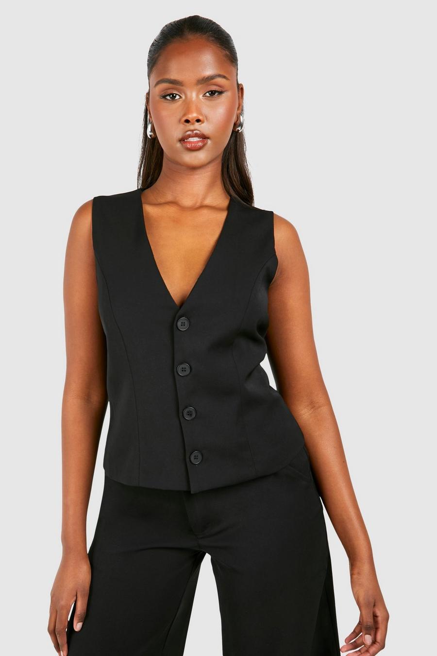 Black Contrast Button Fitted Waistcoat  image number 1