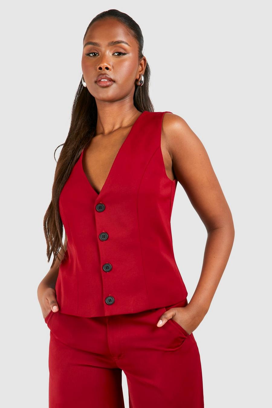 Cherry Contrast Button Fitted Vest image number 1