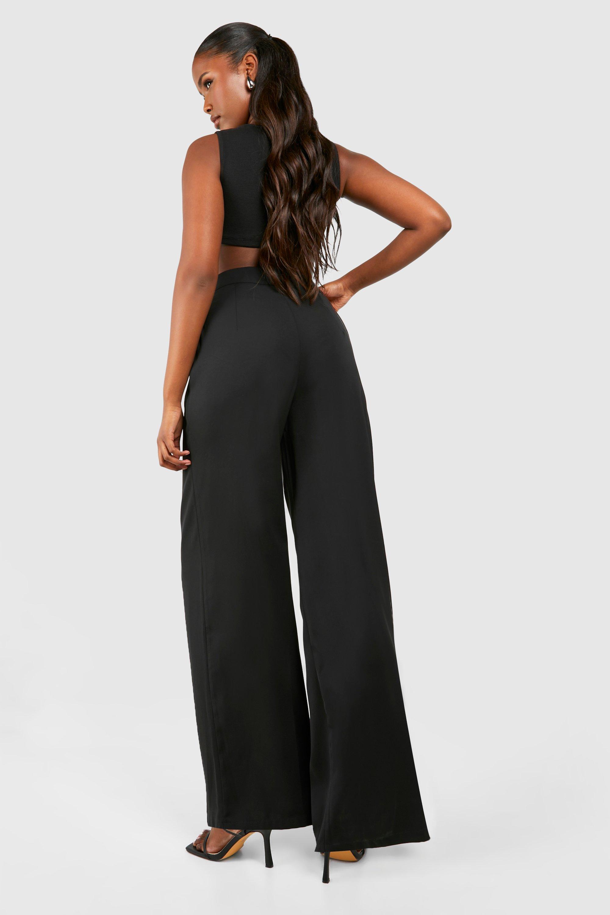 Crepe Tab Detail Wide Leg Trousers