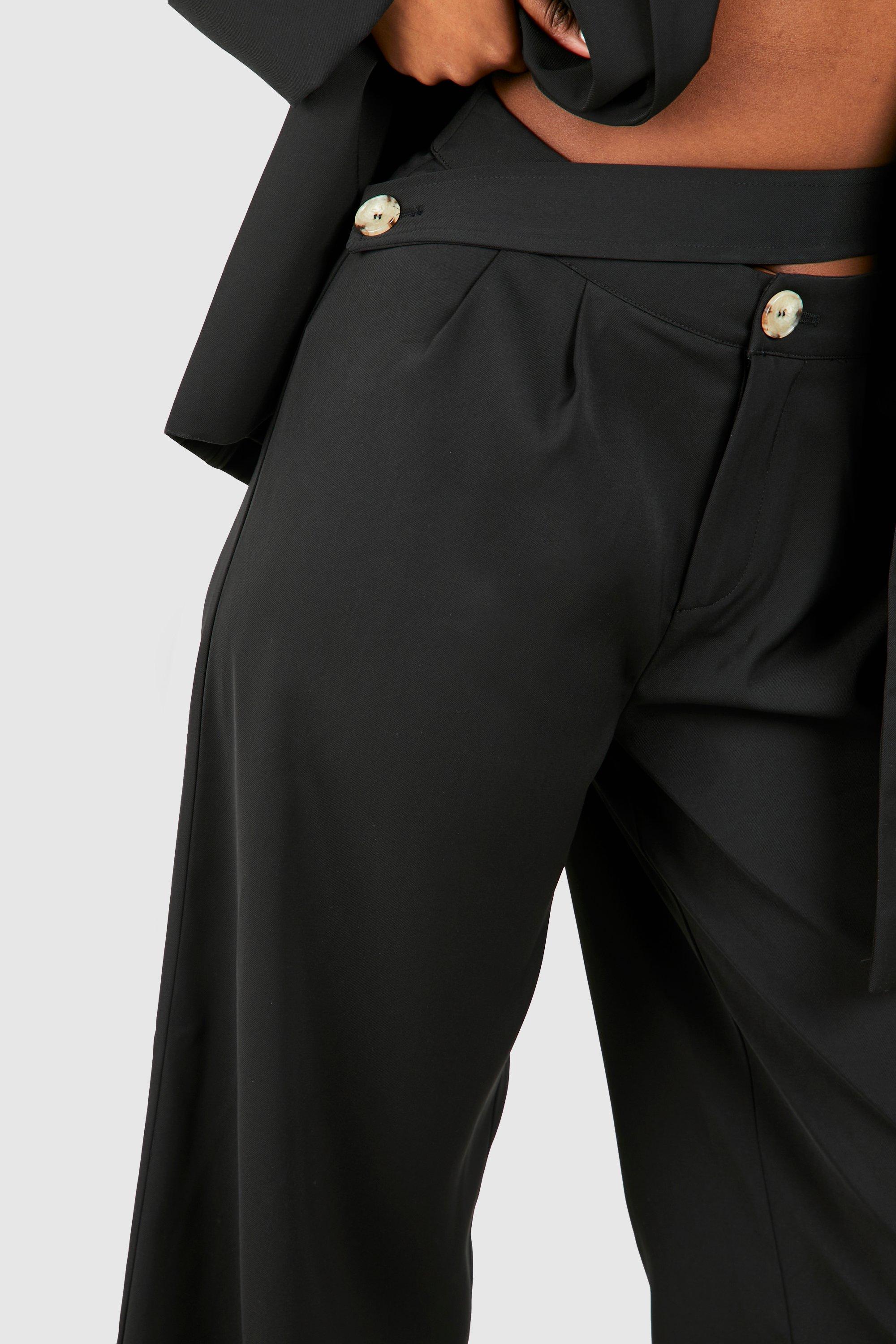 Crepe Tab Detail Wide Leg Trousers