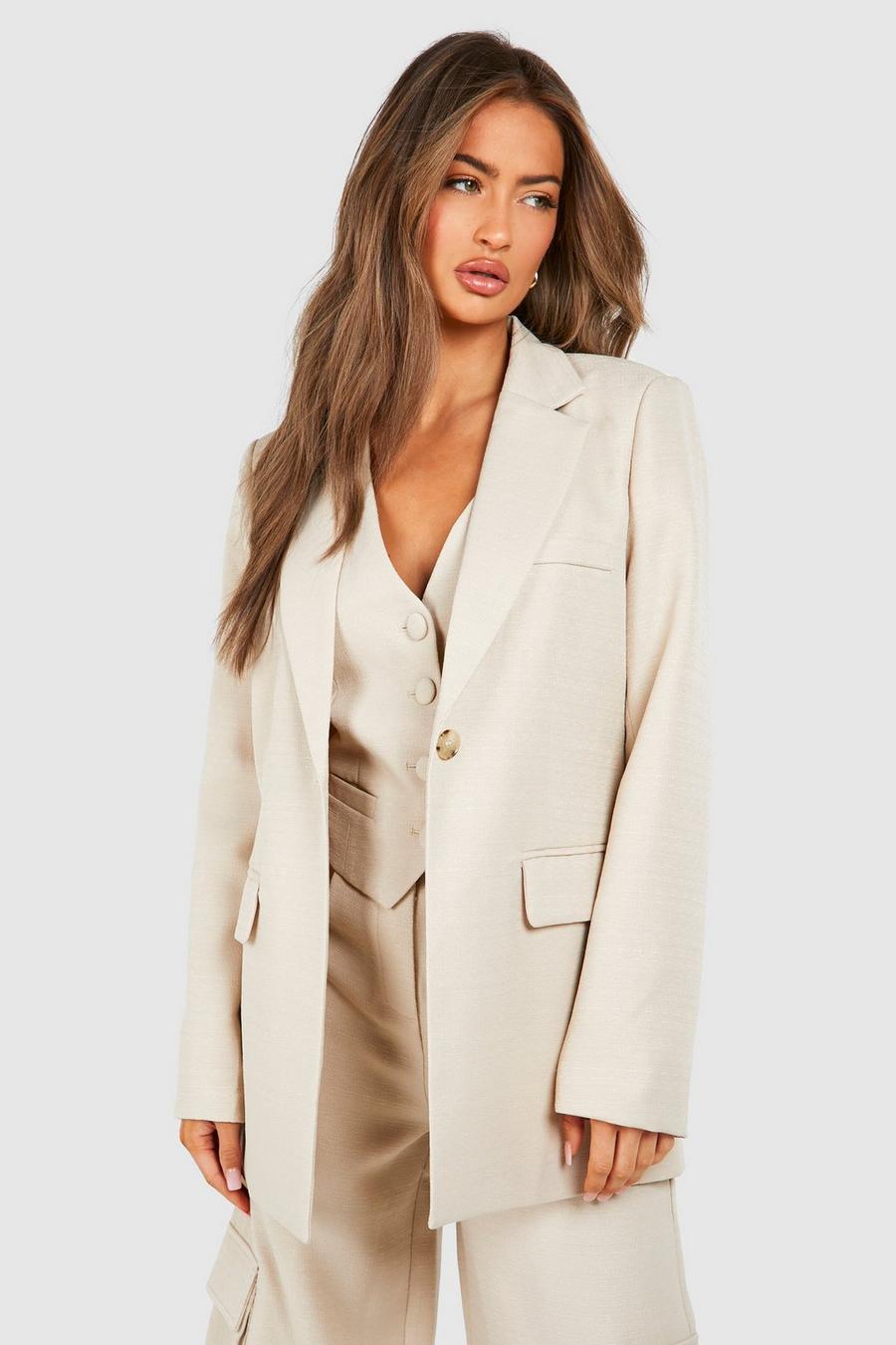 Natural beige Textured Relaxed Fit Blazer