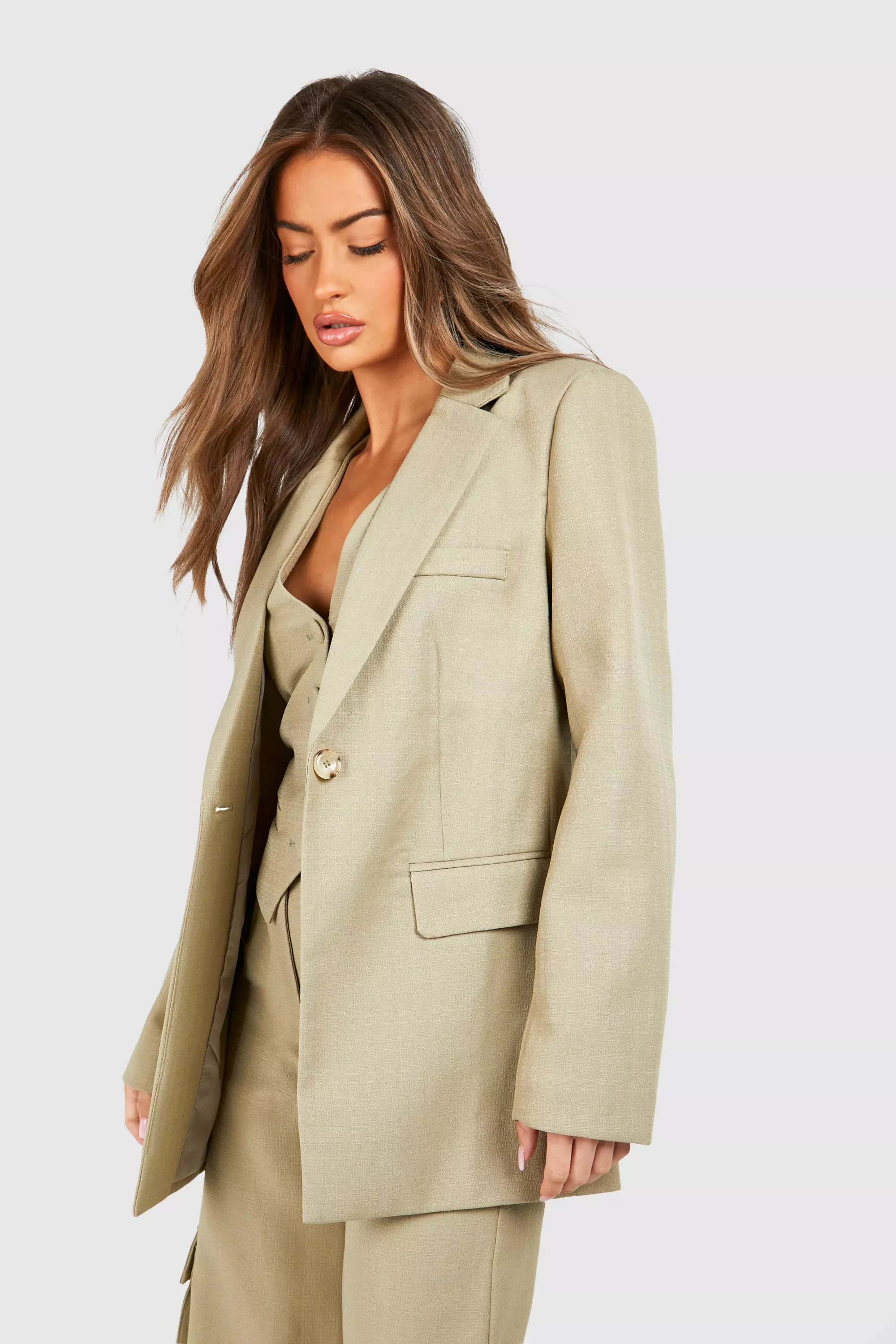 Natural beige Textured Relaxed Fit Blazer alternative image