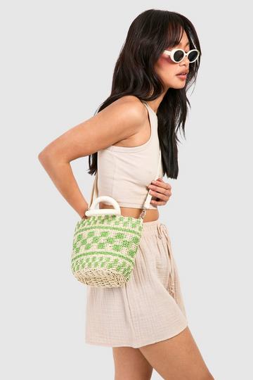 Circle Handle Straw Cross Body Bag green