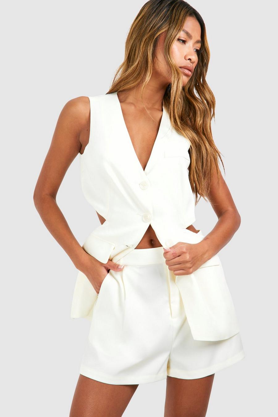 Natural beige Linen Look Open Back Longline Vest