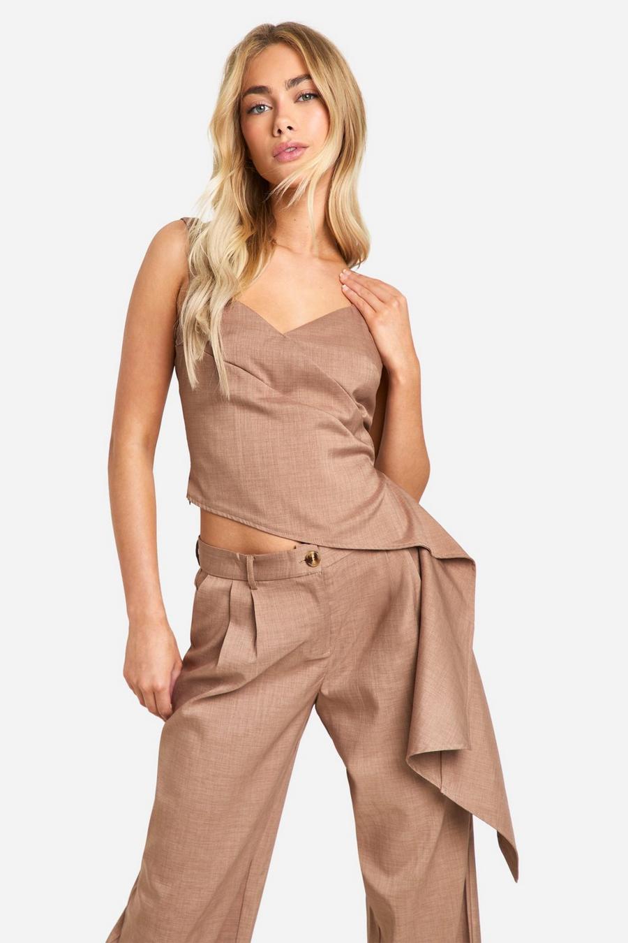Chocolate Linen Look Drape Side Cami image number 1