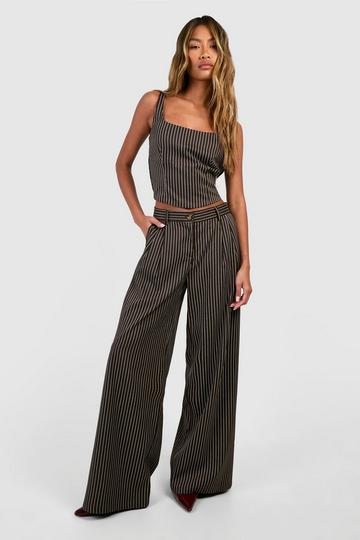 Textured Pinstripe Wide Leg Pants chocolate