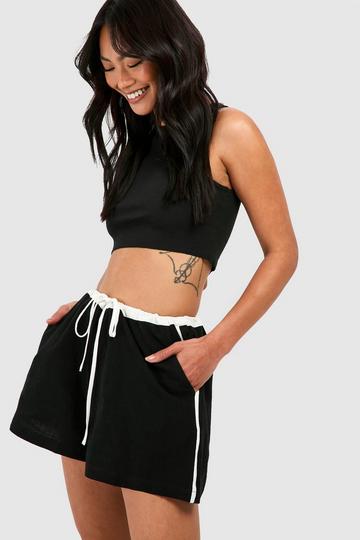 Contrast Tie Waist Shorts black