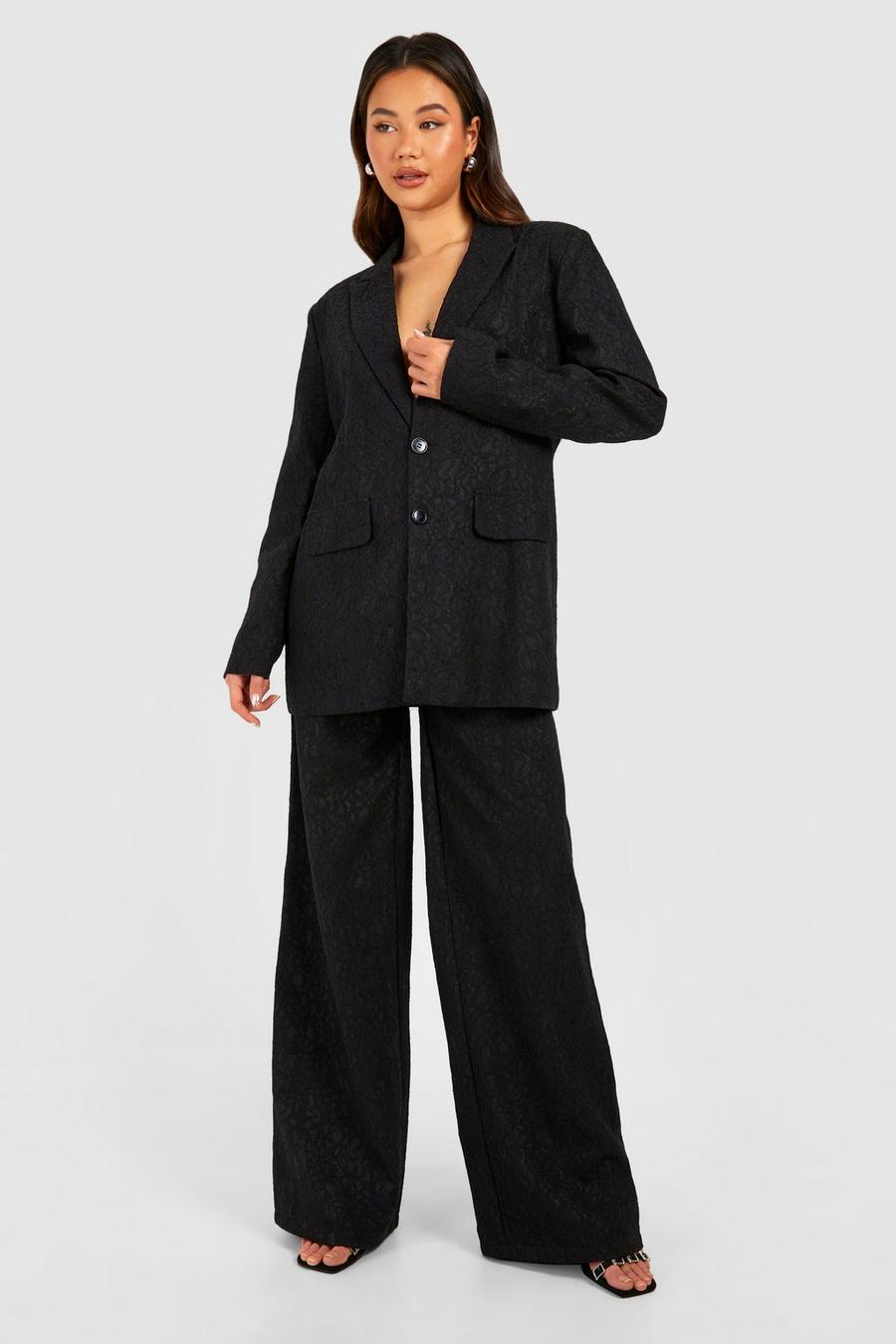 Pantalón de pernera ancha y encaje Premium, Black image number 1