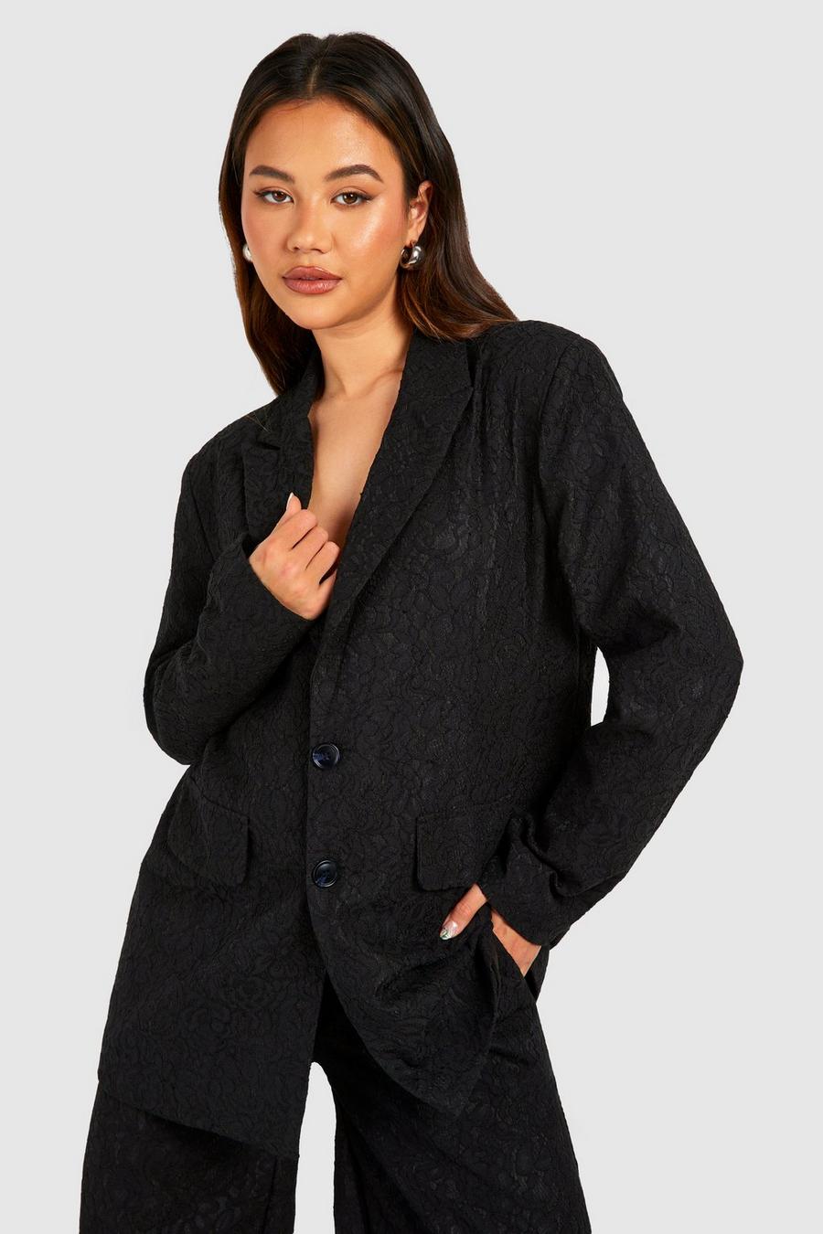 Black Premium Lace Single Breasted Blazer image number 1