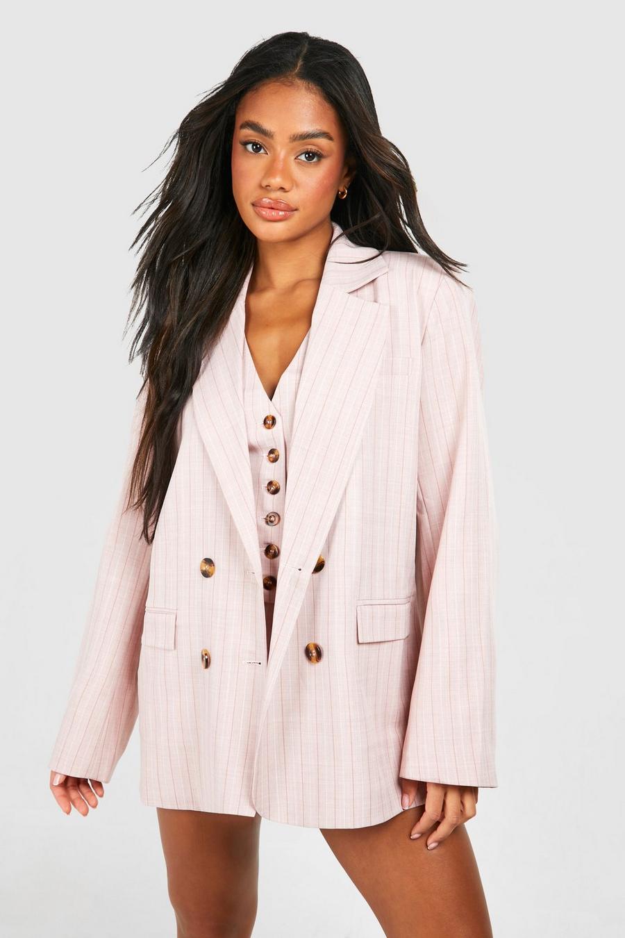 Pink Tonal Stripe Relaxed Fit Blazer image number 1