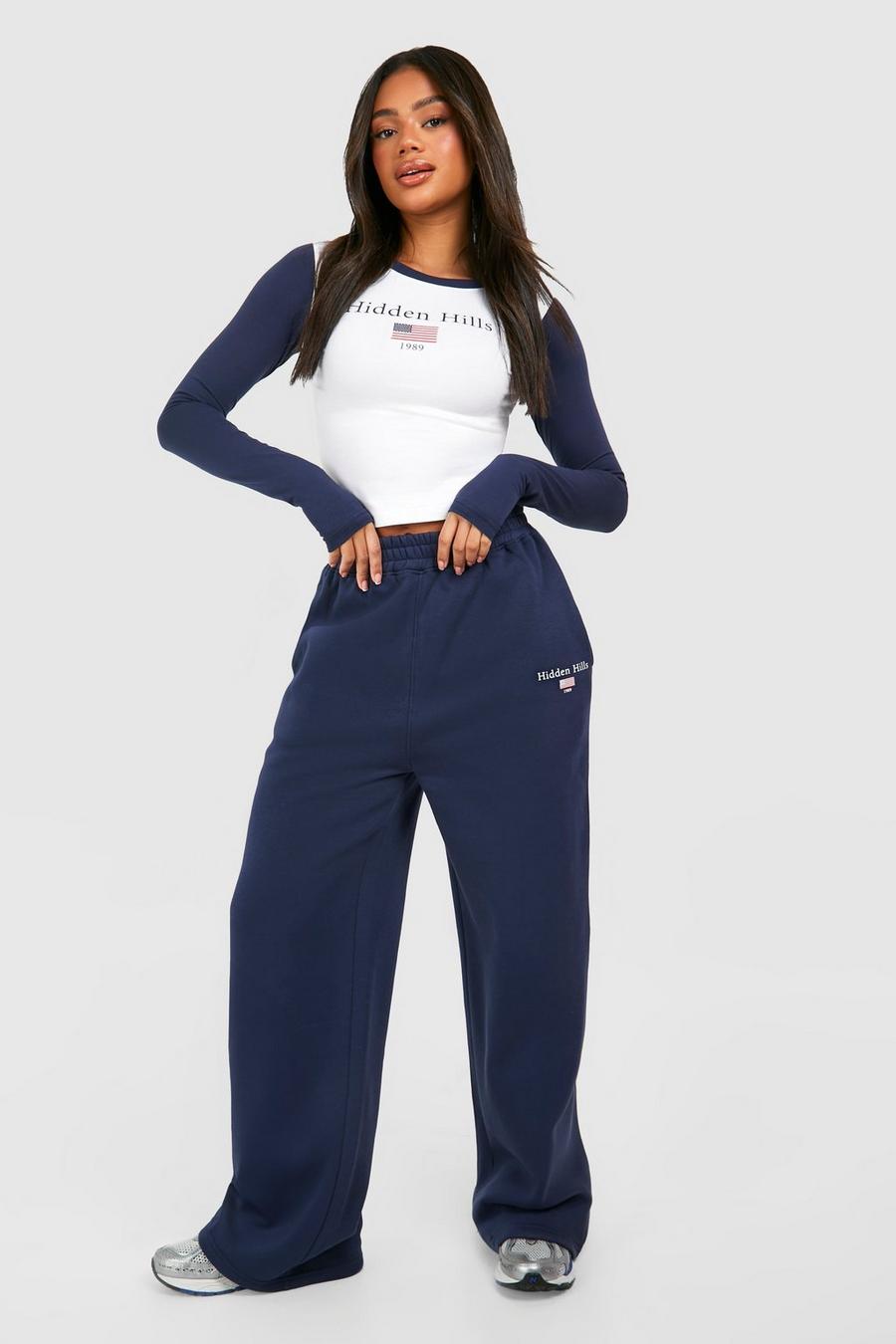 Navy Slogan Long Sleeve Top And Jogger Set image number 1
