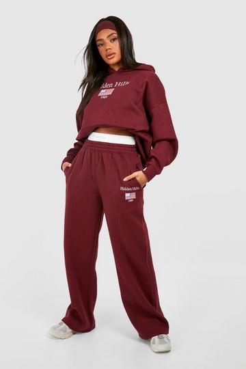 Burgundy Red Hidden Hills Embroidered Double Waistband Jogger