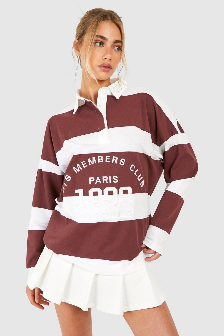 Berry Slogan Striped Rugby Shirt 