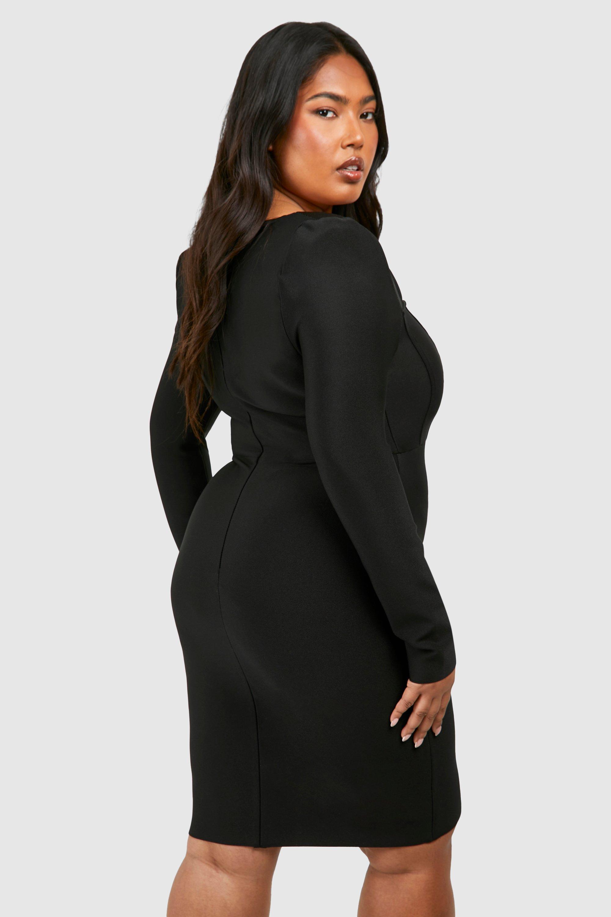 Black long sleeve bandage dress online