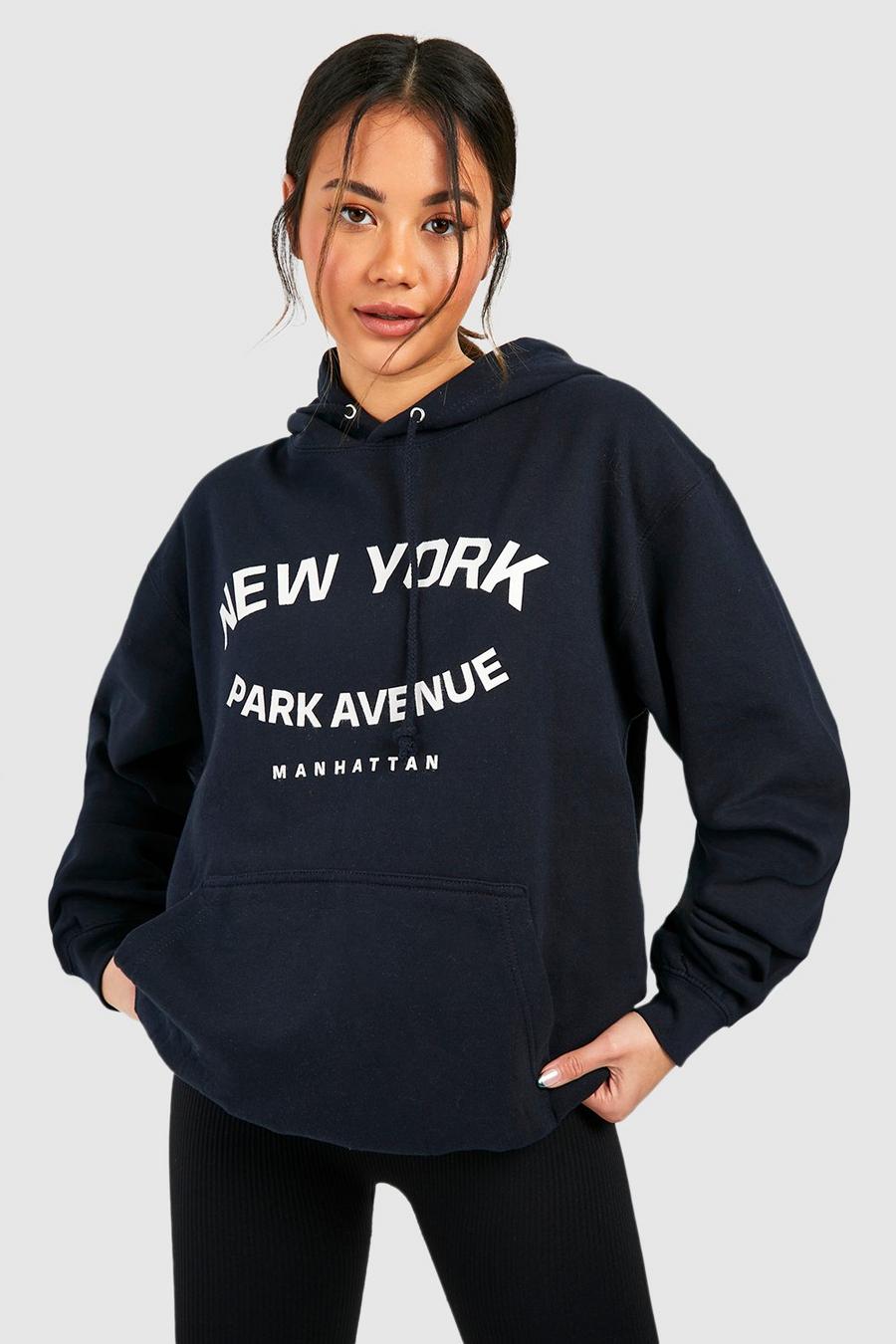 Navy New York Oversize hoodie med slogan image number 1