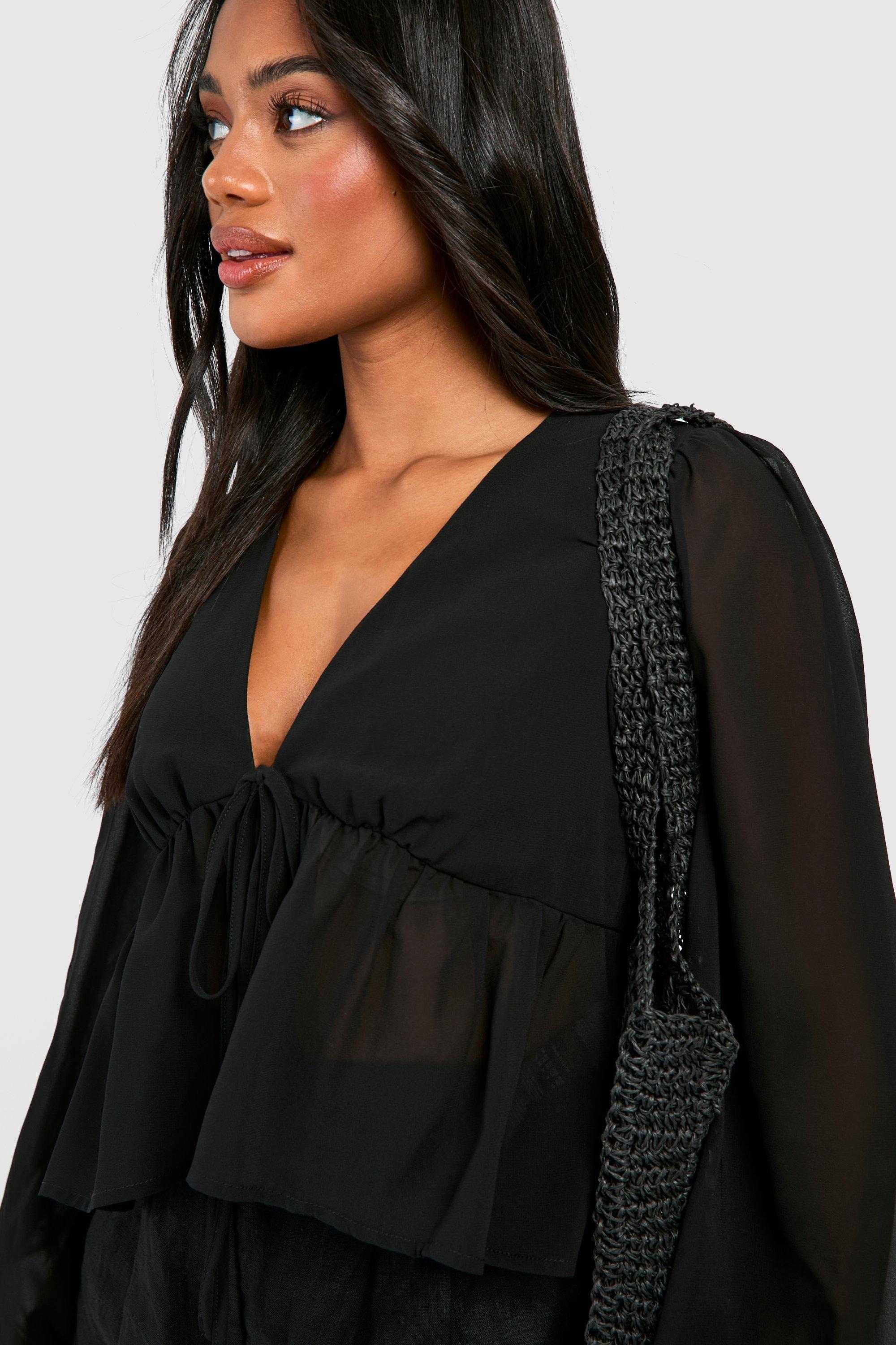 Ruffle Hem Wrap Blouse