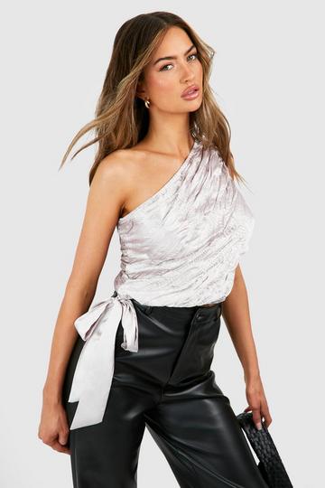 Textured Satin Asymmetric Ruched Blouse champagne