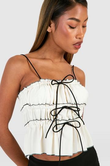 Bow Detail Strappy Cami Contrast Top cream
