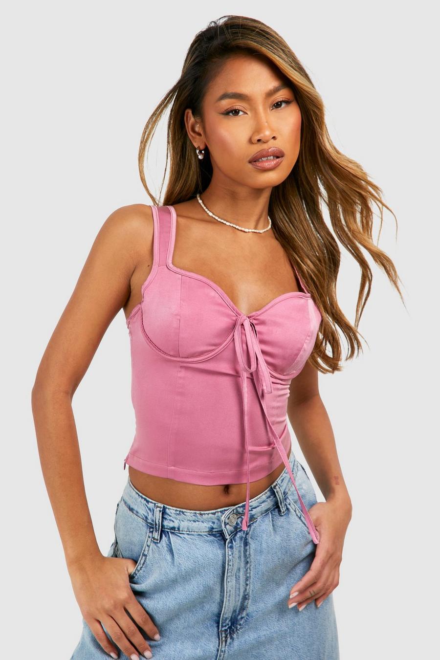 Mauve Satin Cupped Tie Corset  image number 1