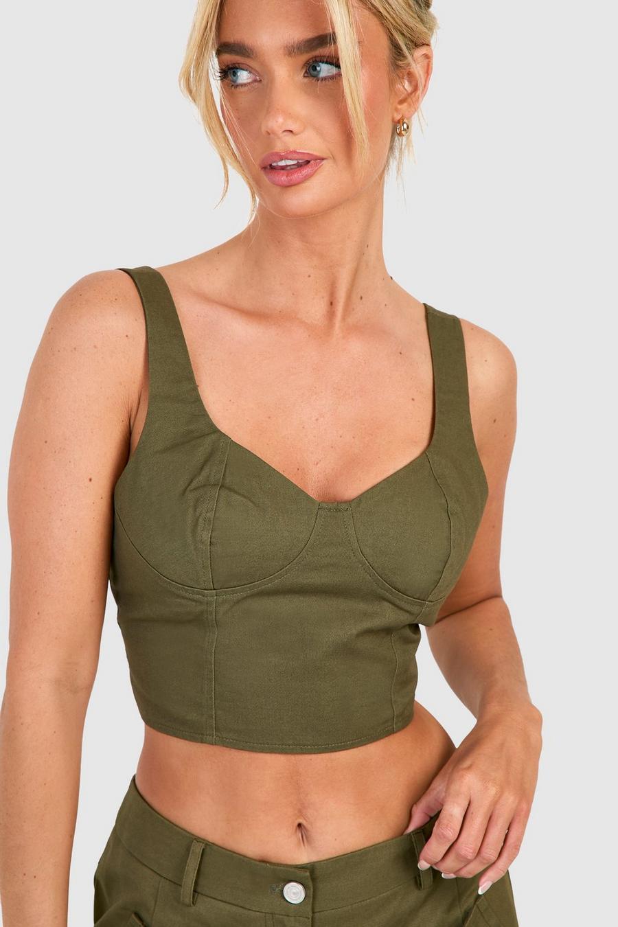 Washed khaki Cropped Bust Detail Top image number 1