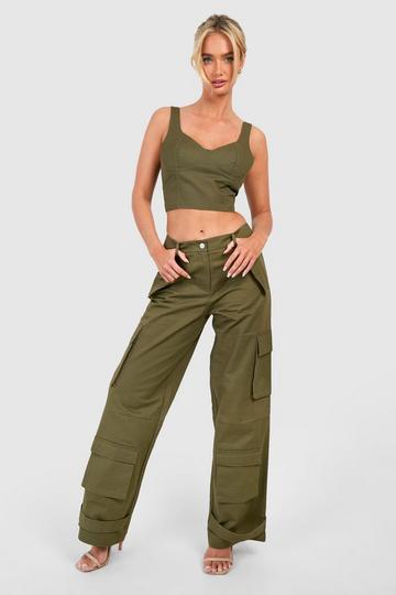 Multi Pocket Cargo Trousers washed khaki