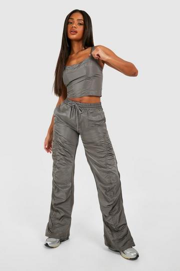 Grey Parachute Ruched Pants