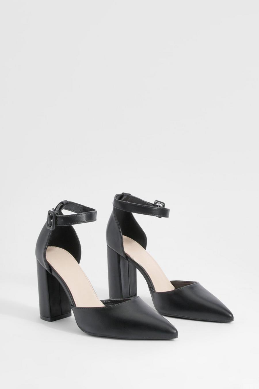 Black Block Heel Two Part Court Shoes    image number 1
