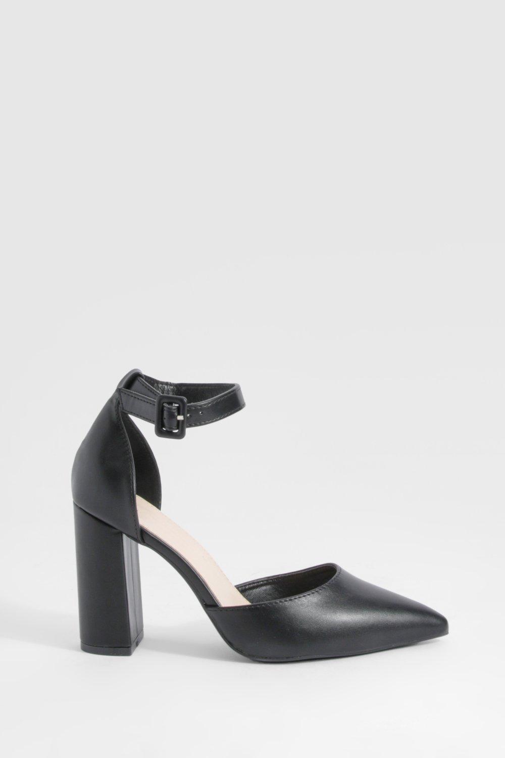 Grey block heel court on sale shoes