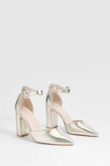 Gold Metallic Block Heel Two Part Court Shoes