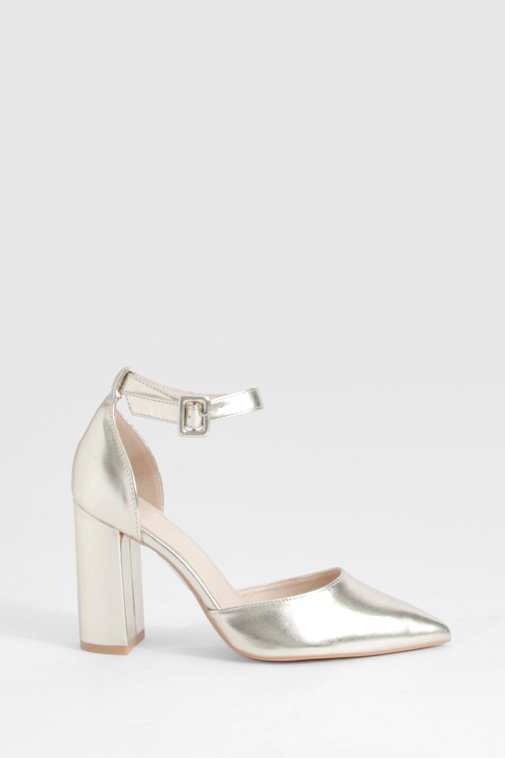 Two piece store block heel pump