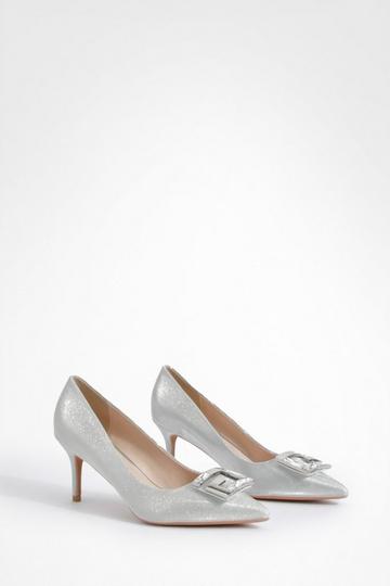 Metal Trim Shimmer Court Shoes silver