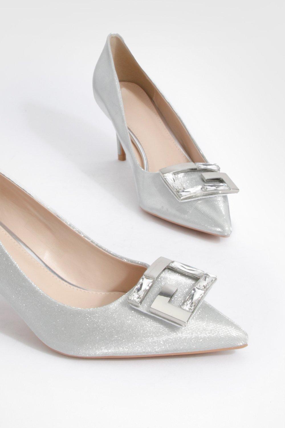 Metal Trim Shimmer Court Shoes boohoo NO