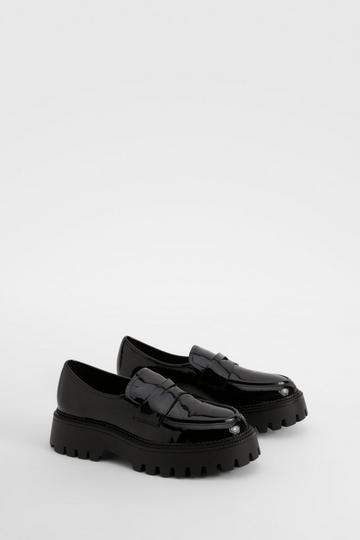 Wide Fit Patent Chunky Sole Loafers black