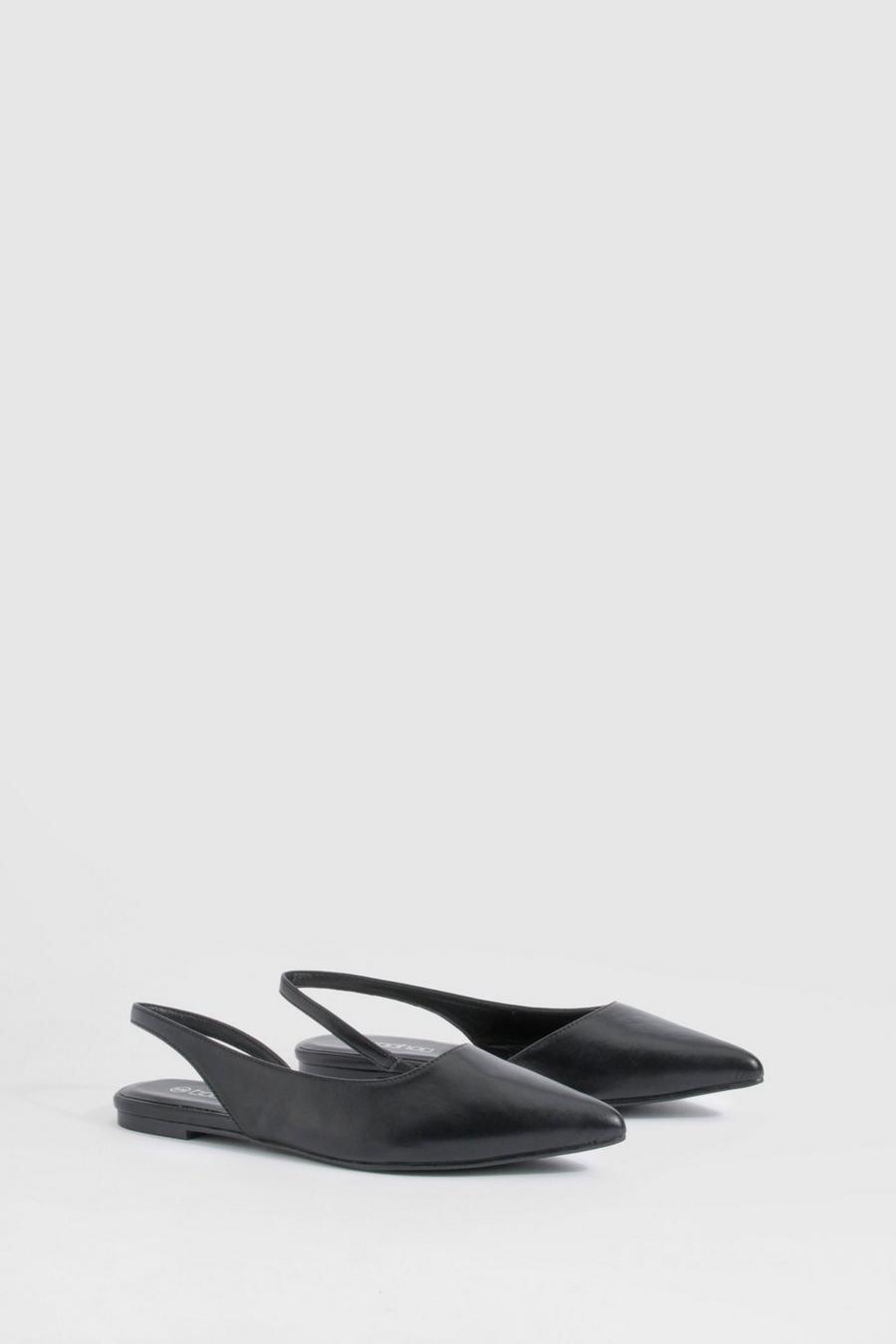 Zapatos planos con puntera de pico sin talón, Black image number 1