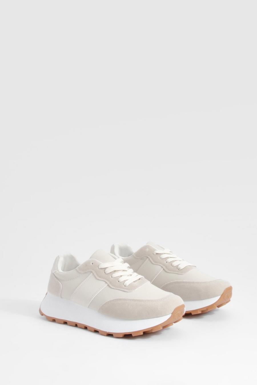 Beige Chunky Panel Detail Sneakers image number 1