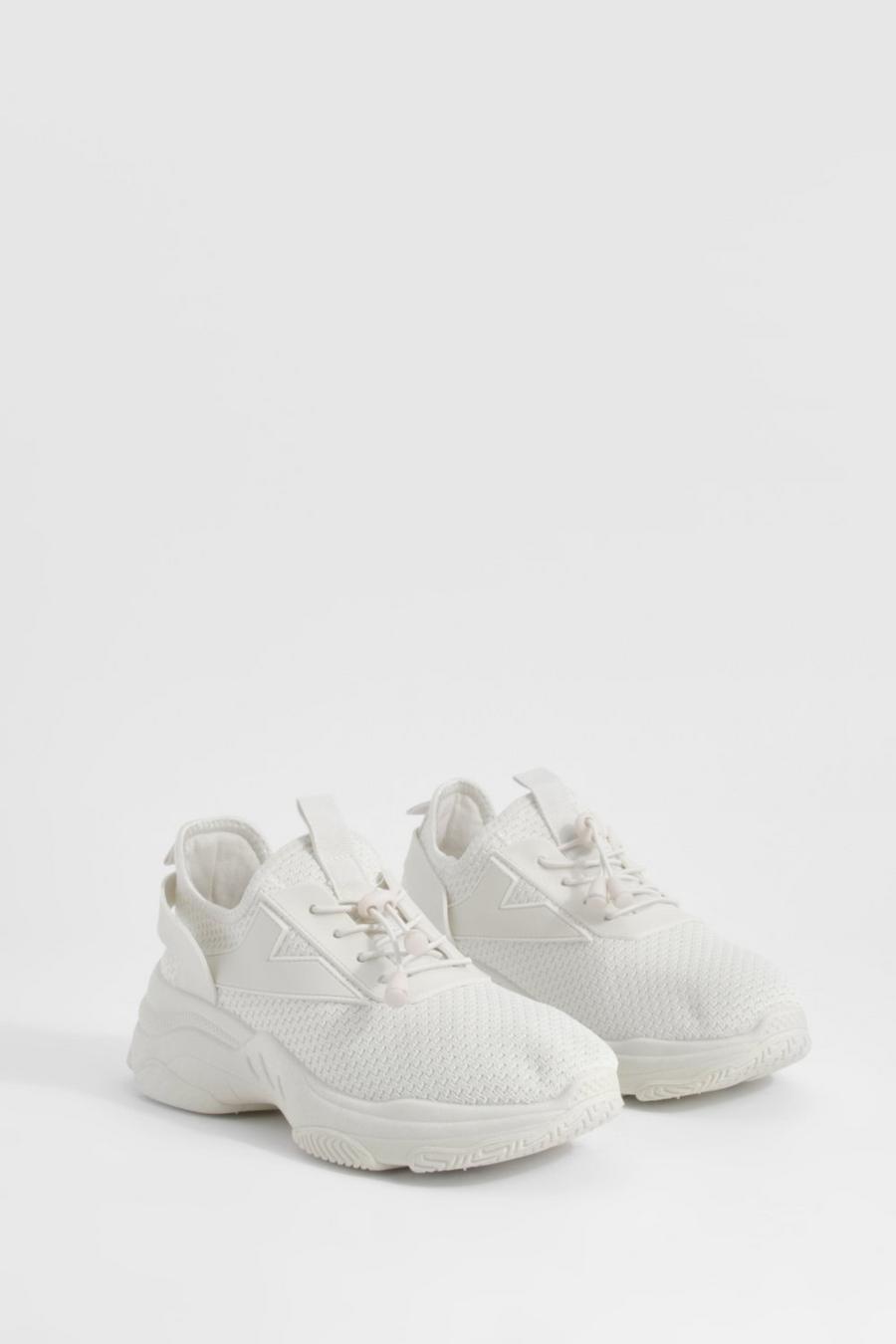 Beige Stickade sneakers med chunky sula image number 1