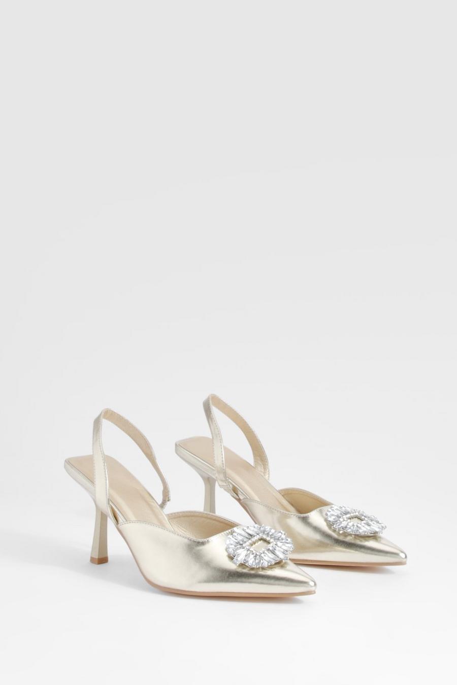 Gold Embellished Slingback Metallic Court Heels