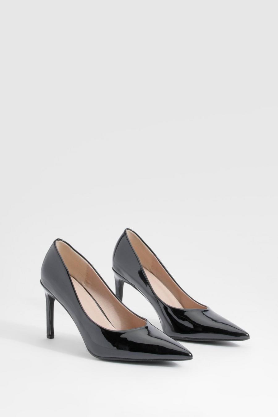 Black Patent Pointed Court Shoes image number 1