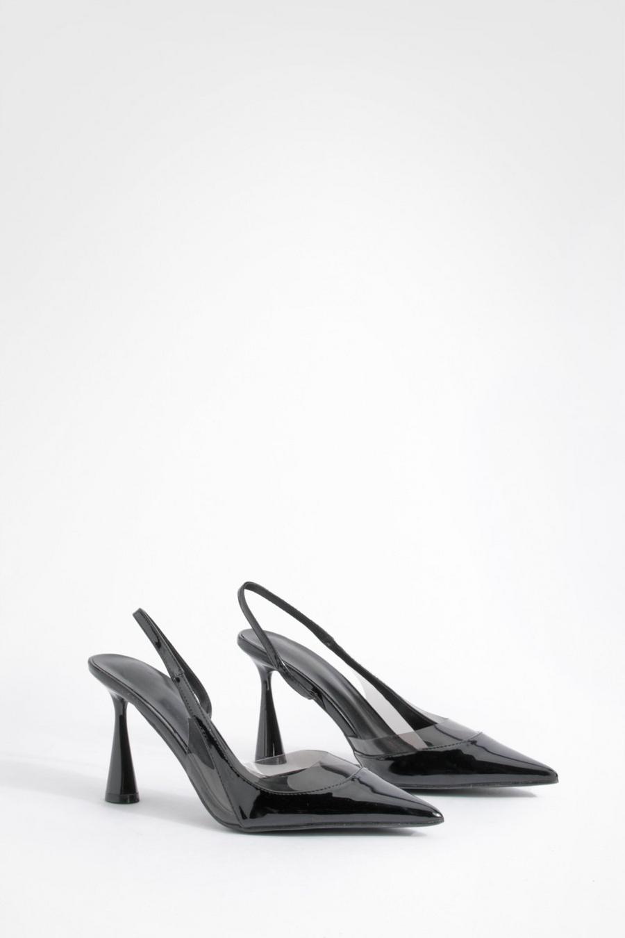 Black Pointed Toe Clear Detail Slingback Courts     image number 1