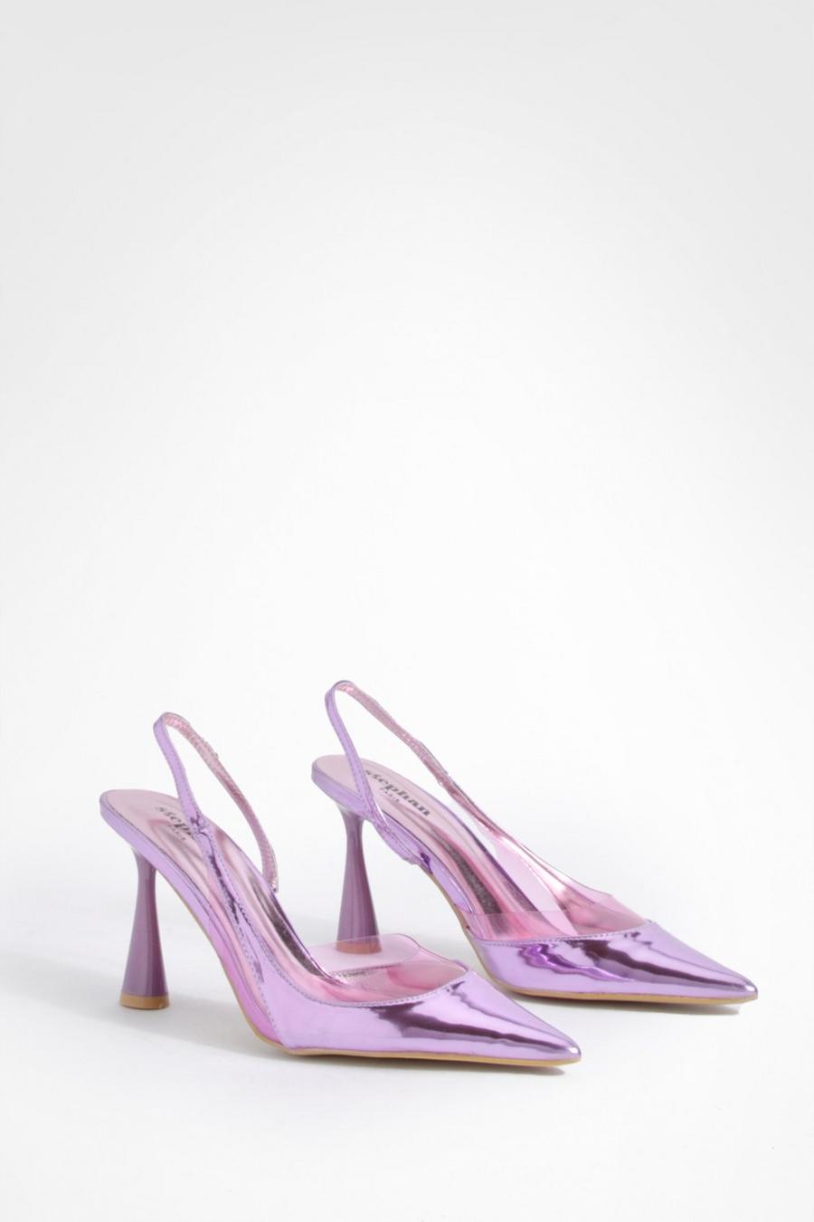 Zapatos de salón sin talón con puntera de pico y detalle transparente, Pink