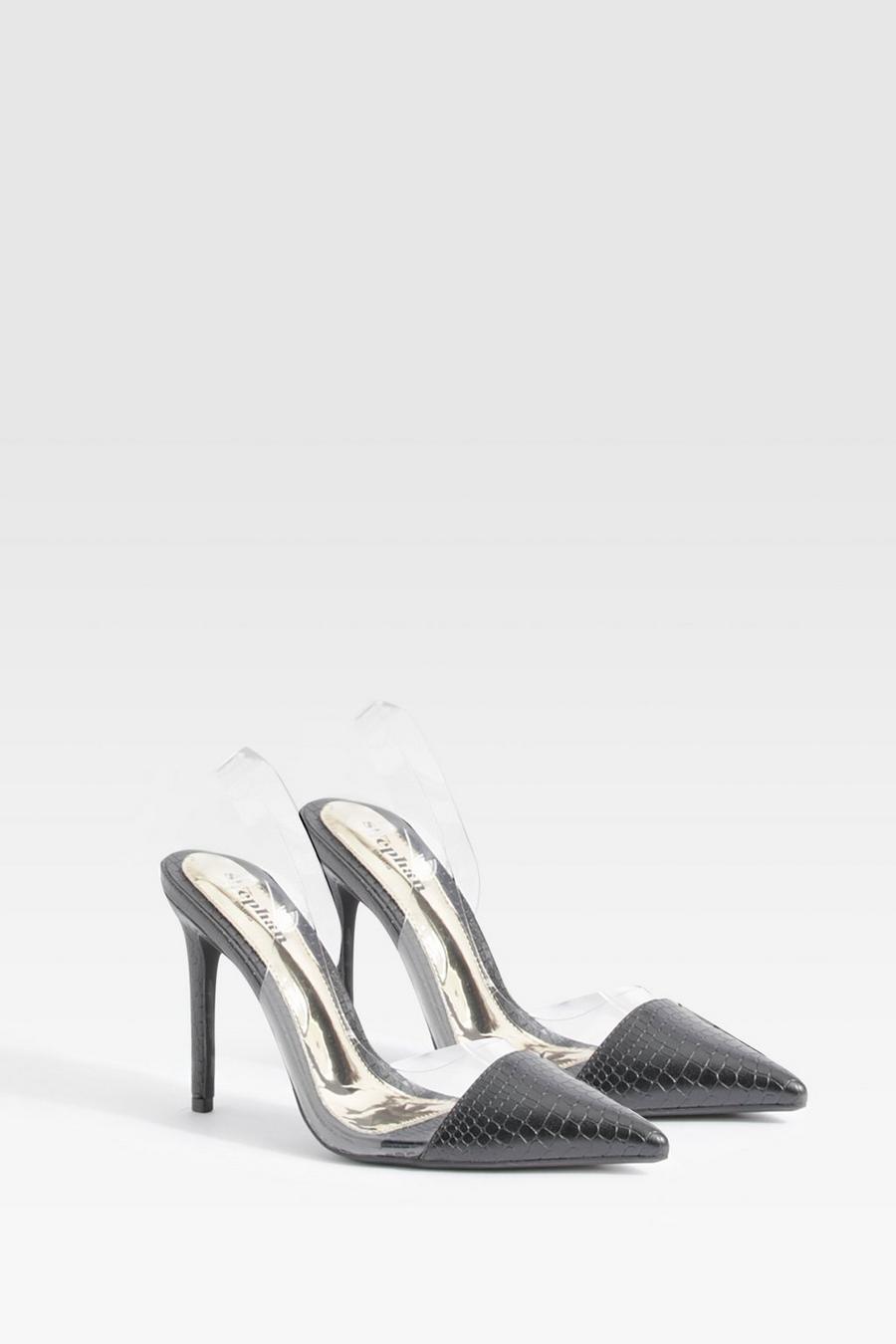 Black Toe Cap Clear Slingback Courts    image number 1