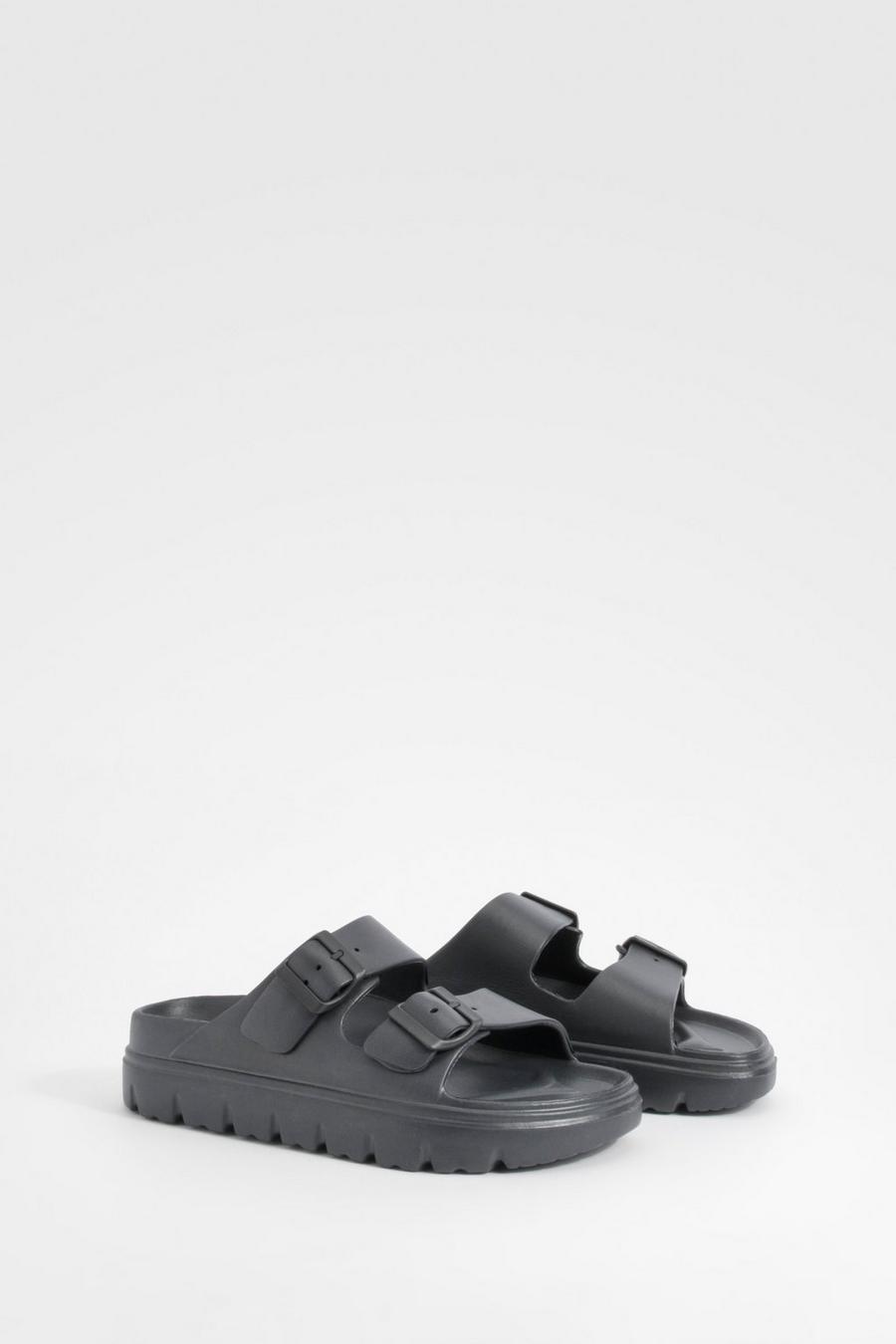 Black Wide Fit Double Strap Buckle Sliders   image number 1