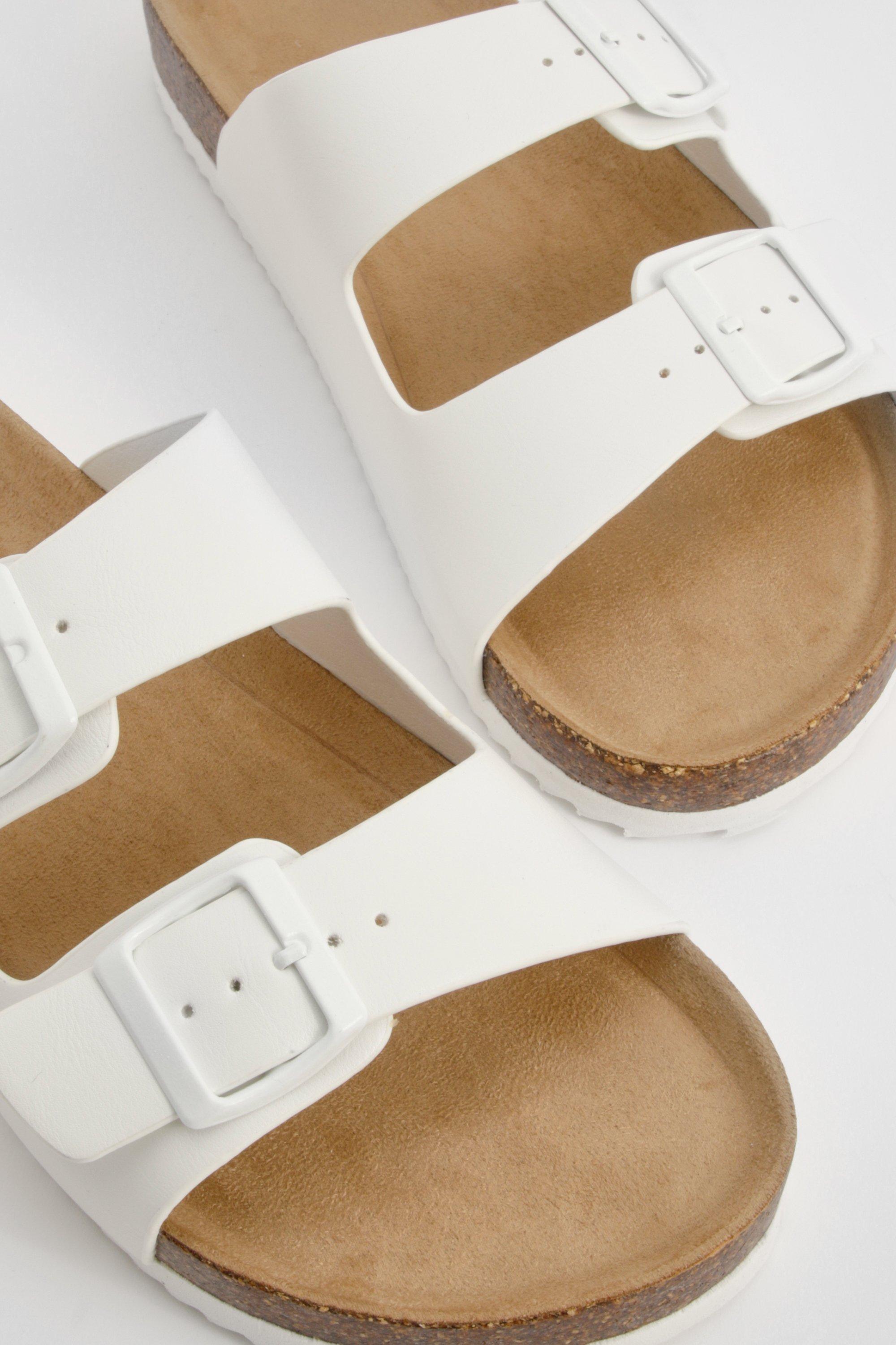 Double Strap Footbed Buckle Sliders