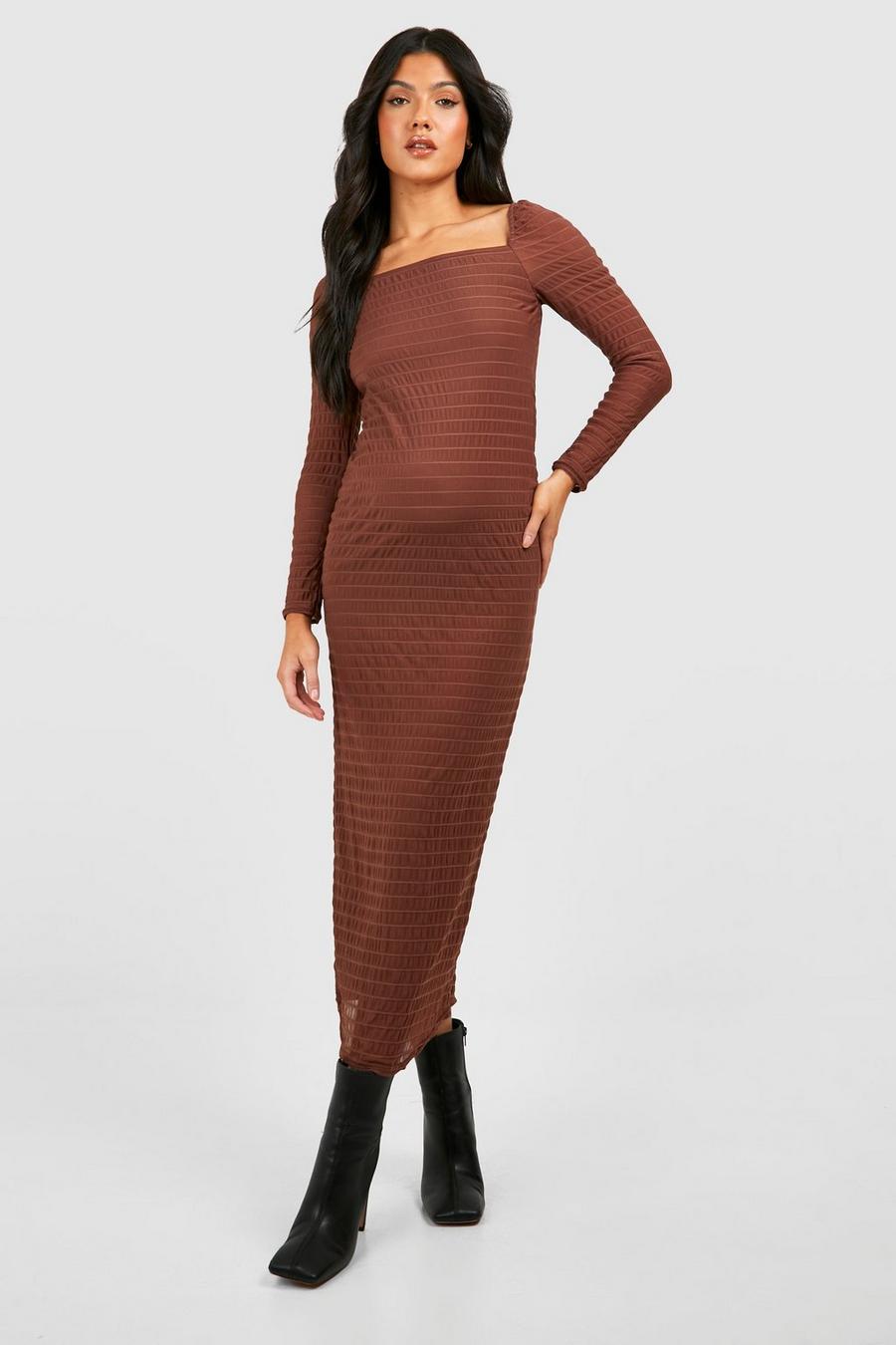 Chocolate Maternity Textured Rib Square Neck Midaxi Dress image number 1
