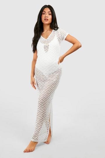 Maternity Crochet V Neck Maxi Beach Dress cream