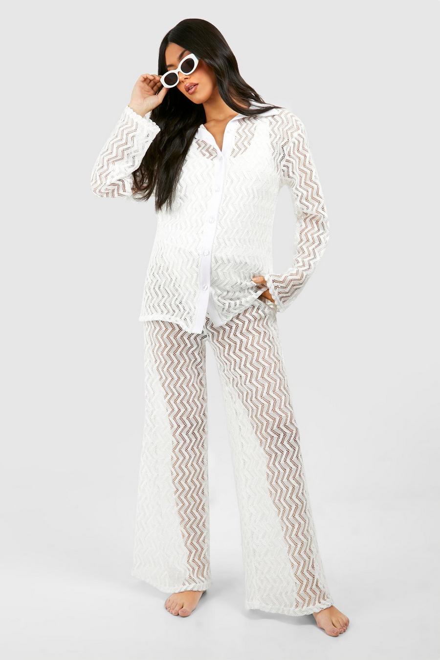 White Maternity Knitted Cardigan & Wide Leg Co-ord