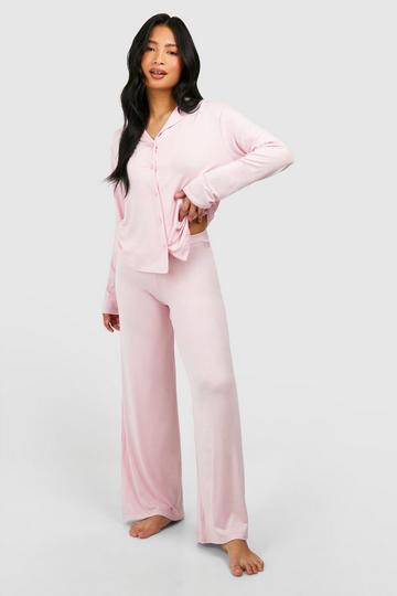 Petite Long Sleeve Button Up Pyjama Set baby pink